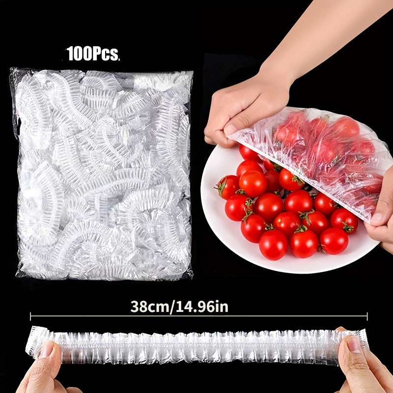 100pcs Disposable Food Covers Plastic Wrap Elastic Food Lids For Storage