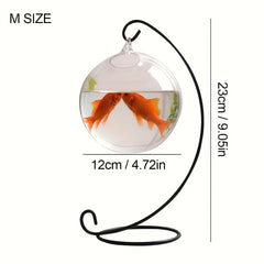 Glass Hanging Fish Bowl with Stand, Transparent Vase Fish Tank