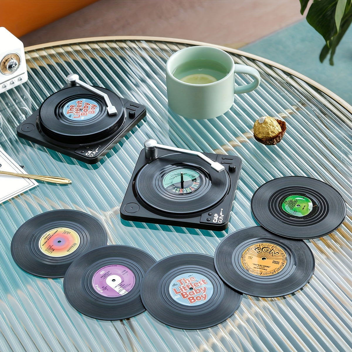 7pcs Vinyl Record Coaster Set with Holder