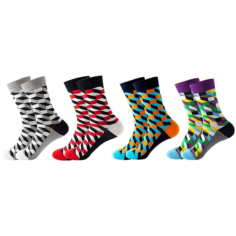 Diamond Pattern Cotton Mid Calf Socks