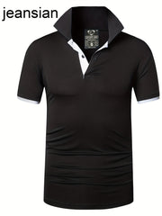 Men's Solid Sport Polo Shirt Quick Dry Active Mid Stretch Lapel Button Up