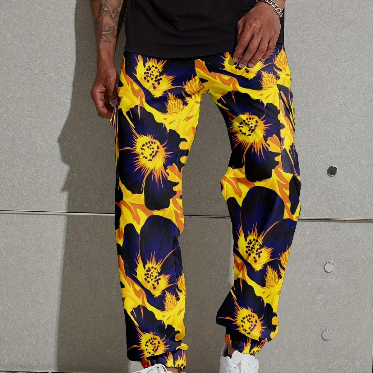 Flower Print Men's Cargo Jogger Pants