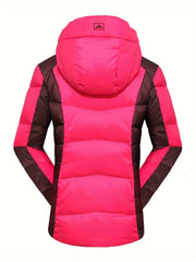 Women Long Down Jacket Two Tone Winter Puffy Coat Hoodie