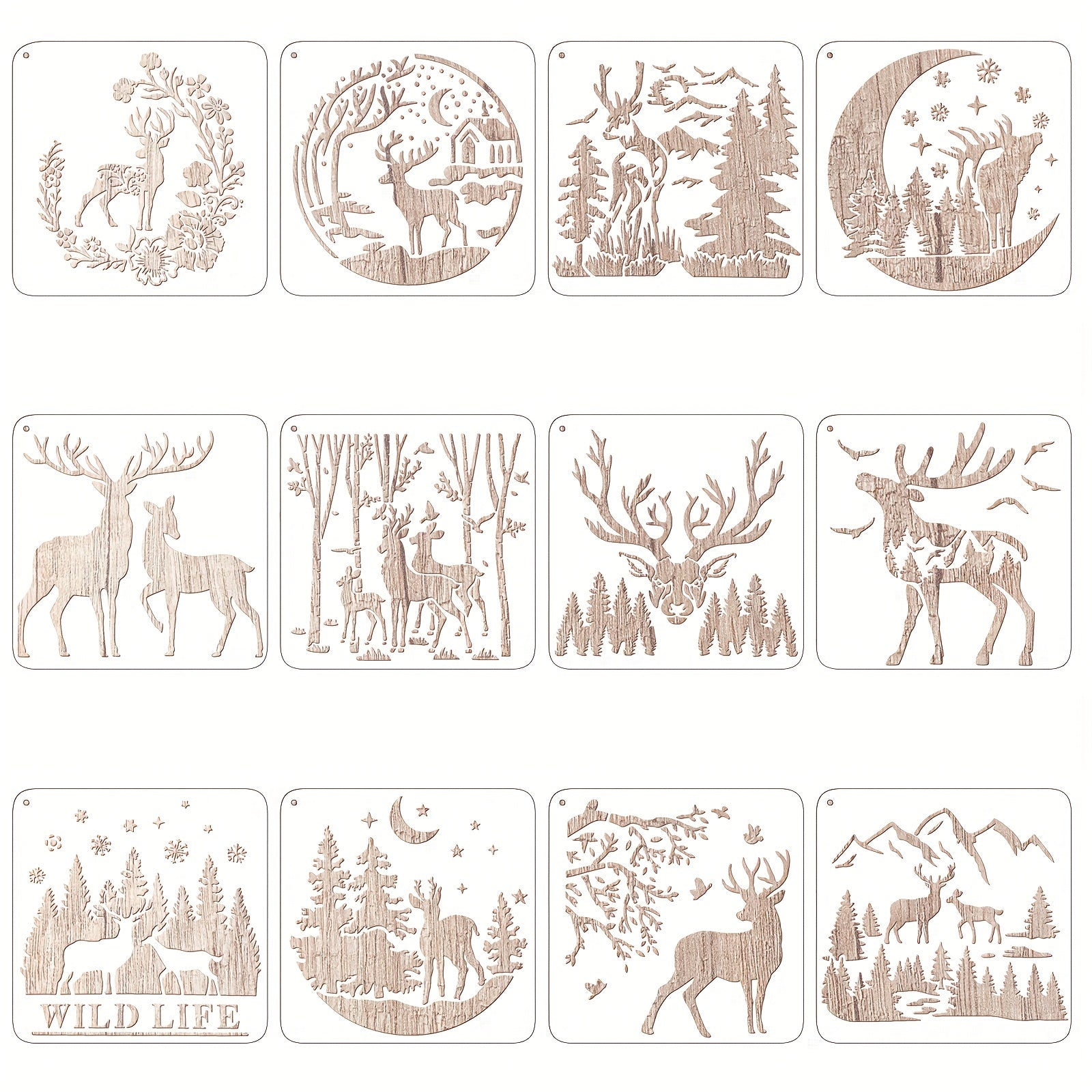 12pcs Christmas Deer Stencils Paint Deer Painting Stencil Forest Wildlife Theme