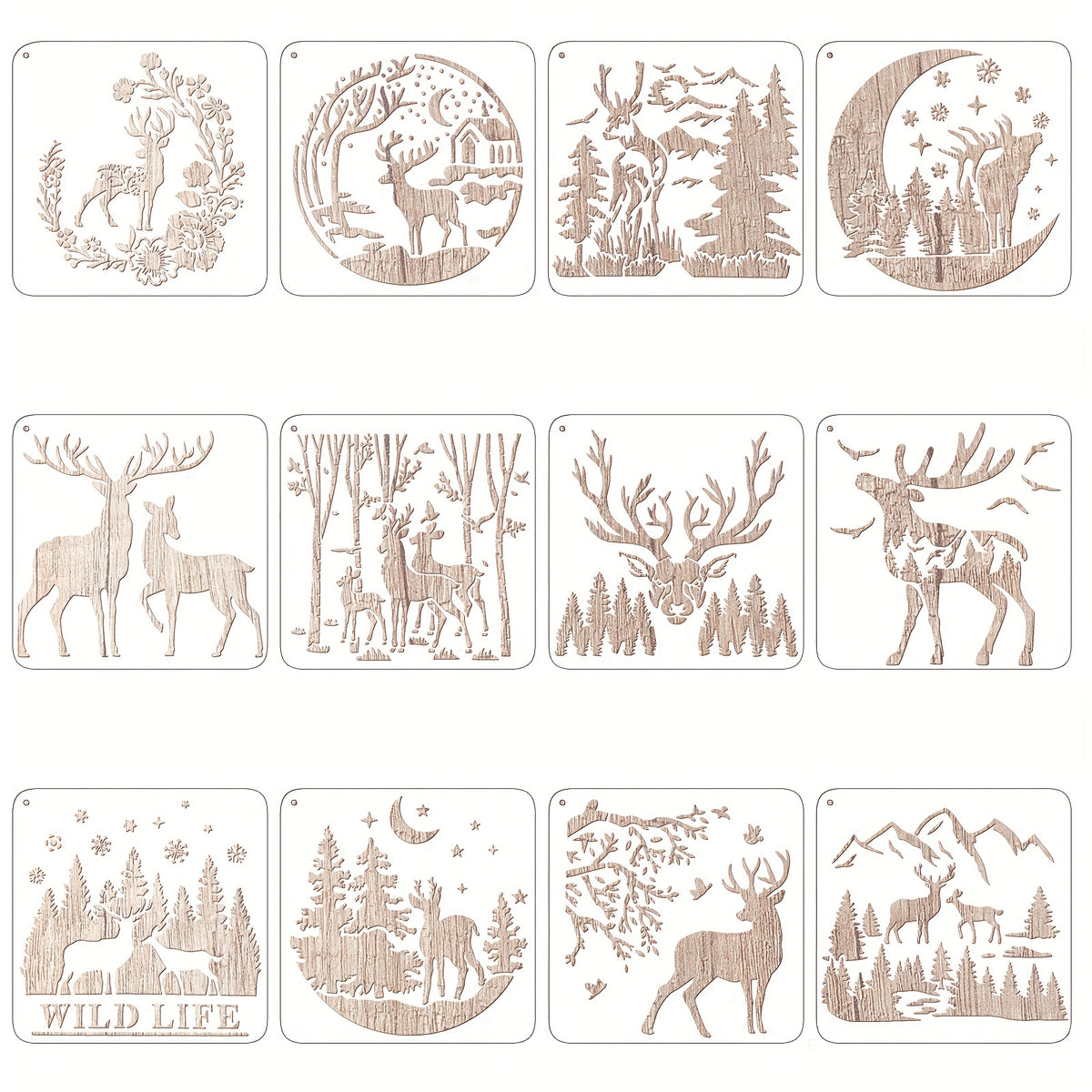 12pcs Christmas Deer Stencils Paint Deer Painting Stencil Forest Wildlife Theme