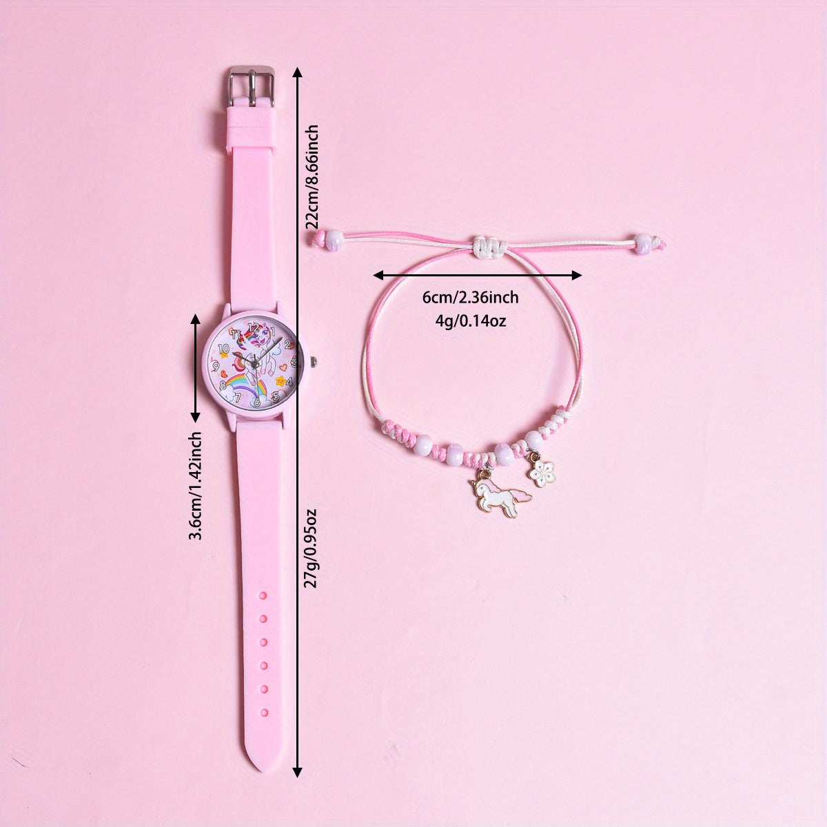 Girls' Cartoon Pony Watch Set 2pcs