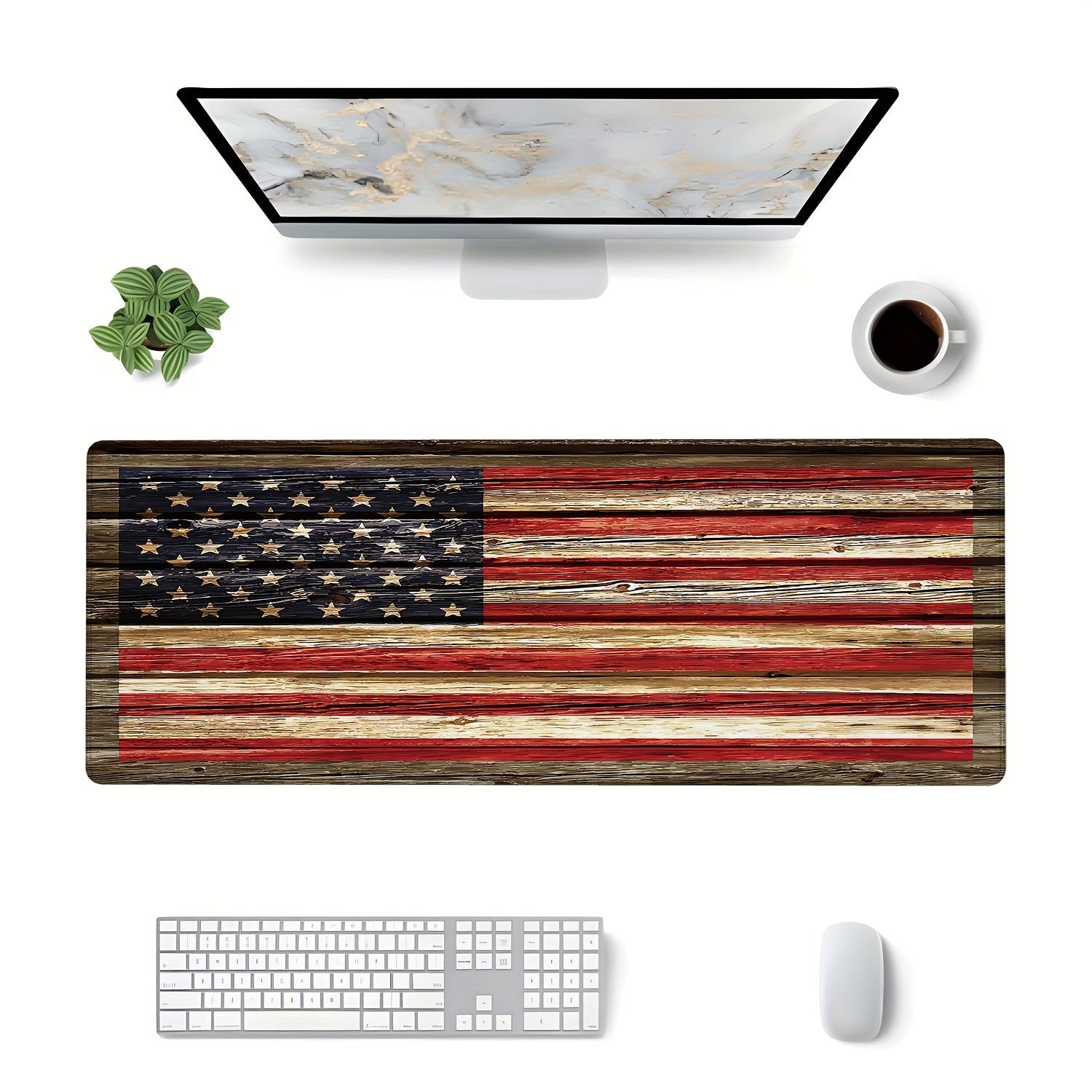 Vintage Flag On Wood Texture XL Gaming Mouse Pad Non Slip Rubber Base Desk Mat