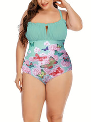  Ruffle Trim Cut Out One Piece Swimsuit
