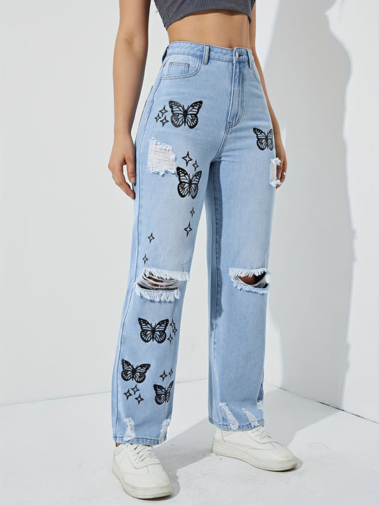 Bleach Wash Butterfly Jeans
