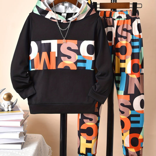 Boys Hooded Sweatshirt Set Kids Winter Outfit