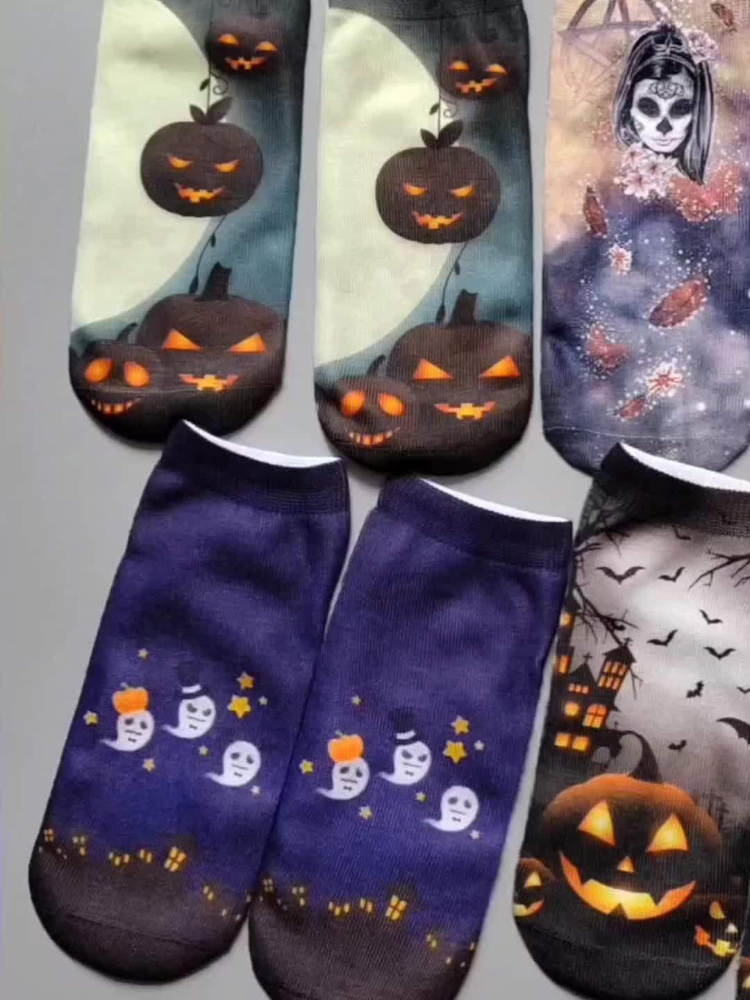 4 Pairs Skull & Pumpkin Print Socks Low Cut Women's Stockings