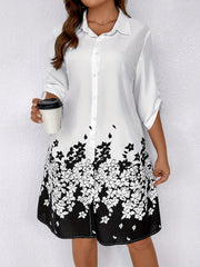 Floral Print Button Up Lapel Collar Shirt Dress