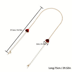 Velvet Double Heart Pendant Mask Chain with Faux Pearl Detail