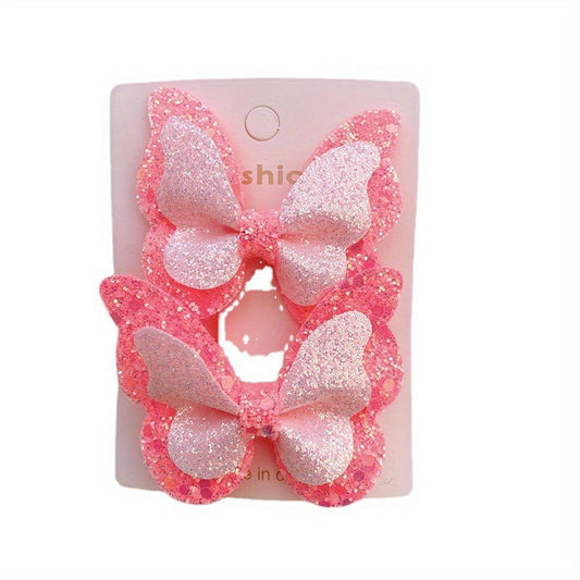 2pcs Butterfly Hairpin Glitter Hair Clips for Girls
