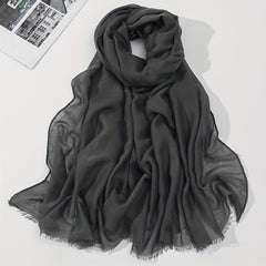 Minimalist Solid Raw Trim Scarf Casual Style Polyester Scarf Shawl