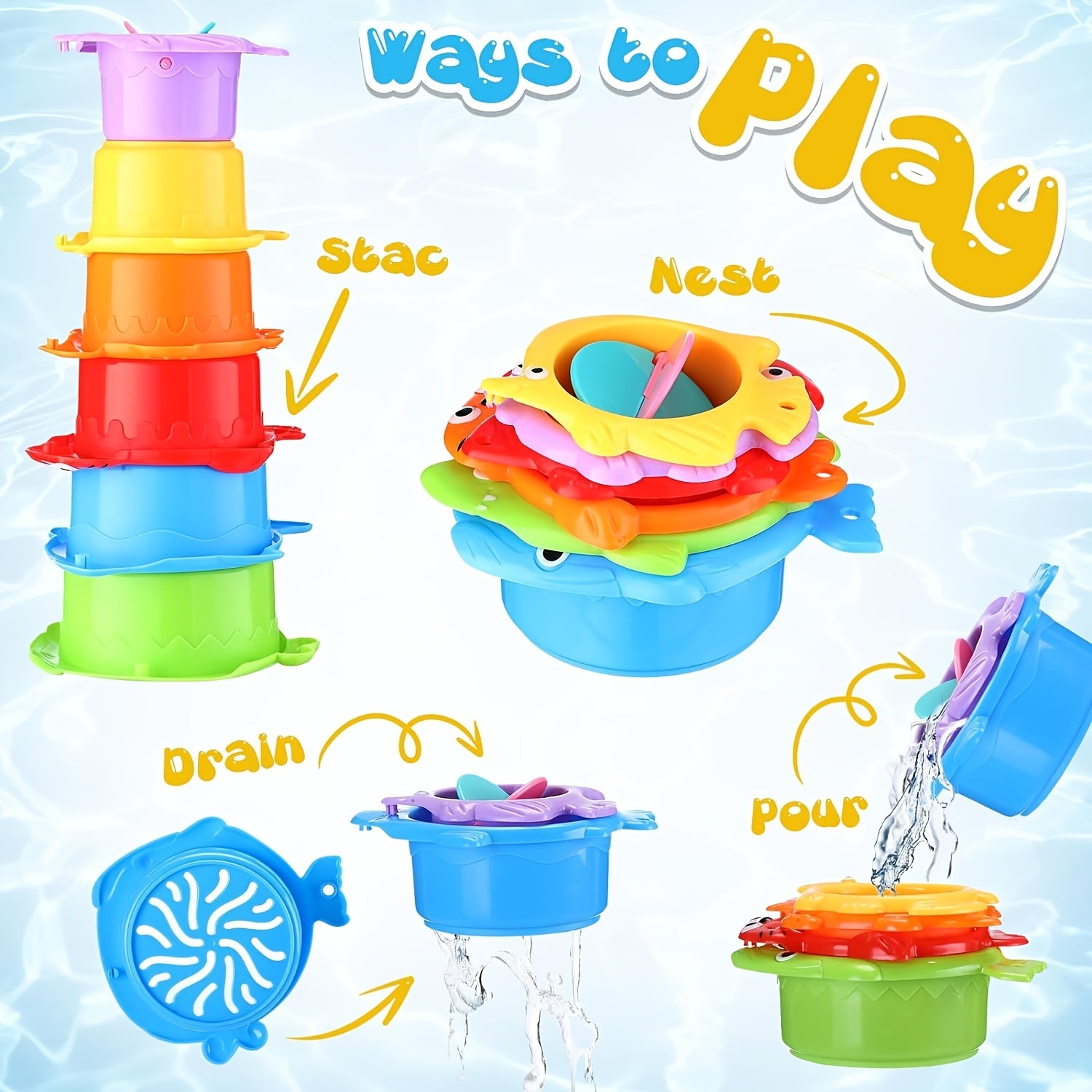 6pcs Water Bath Stacking Toys Set for Parent Child Early Education