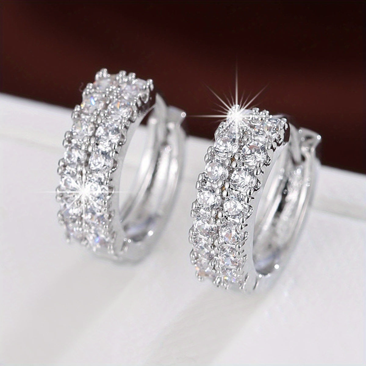 Zircon Decor Hoop Earrings Minimalist Style Copper 18K Plated