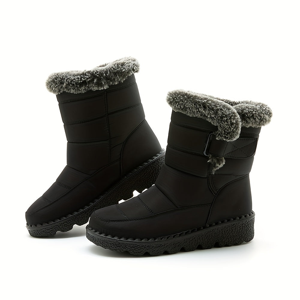 Women's Solid Snow Boots Fur Lined Platform Winter Boots