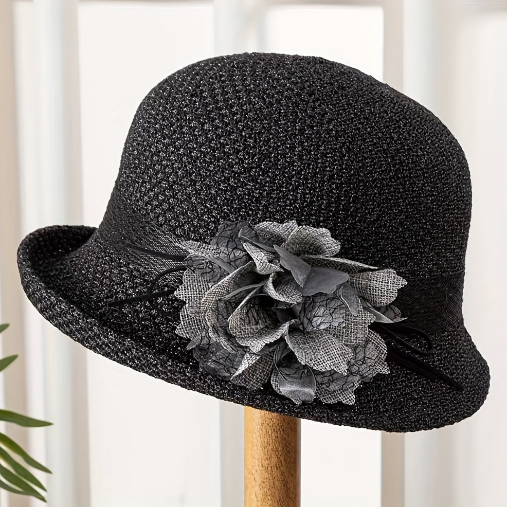 Women's Bucket Hat with Flower Decor Sunshade Fedora
