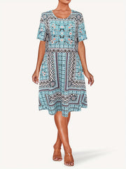 Floral Print Boho Midi Dress Short Sleeve