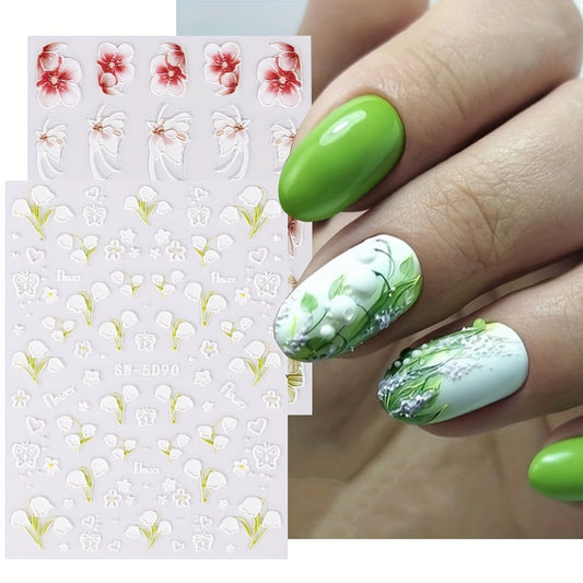 5D Flower Embossed Nail Art Sticker Campanula Butterfly Tulip Rabbit Daisy