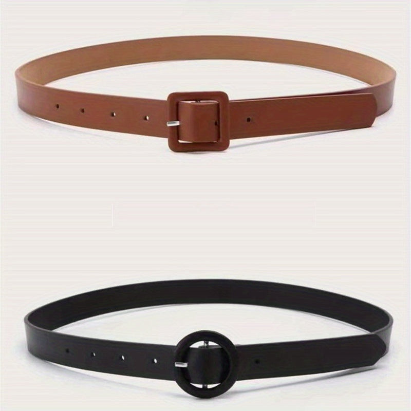 2pcs PU Leather Belt Square Round Buckle Classic Jeans Pants