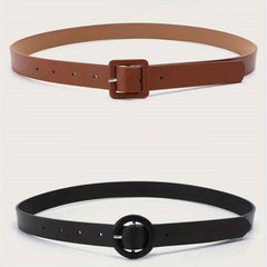 2pcs PU Leather Belt Square Round Buckle Classic Jeans Pants