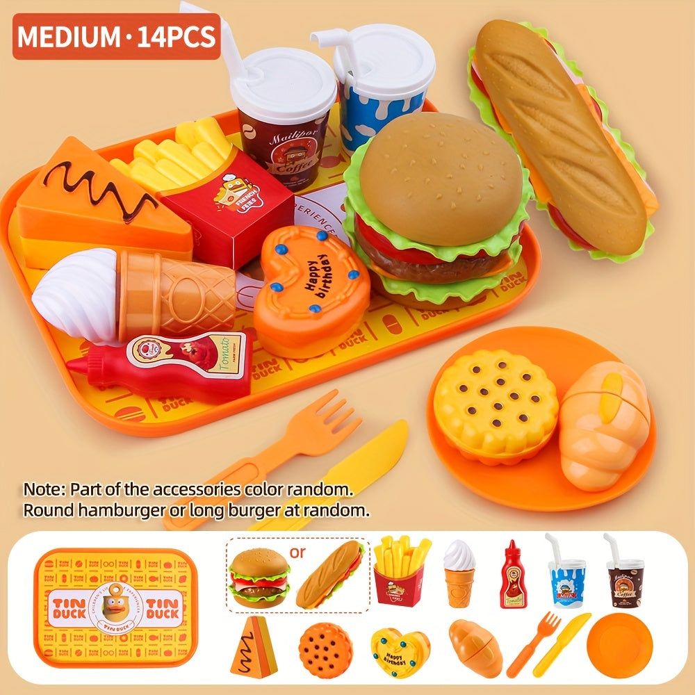 Western Food Set Burger Hot Dog Fries Ice Cream Donuts Play Kitchen Toy Set