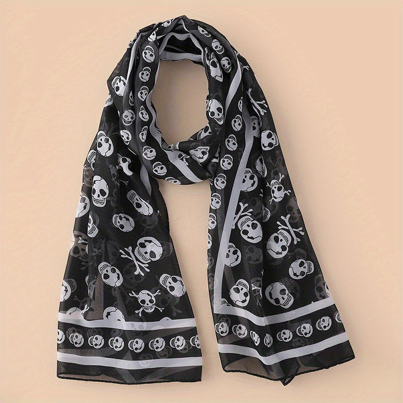 Halloween Skull Print Casual Scarf Solid Gauze Shawl Head Wrap Headscarf