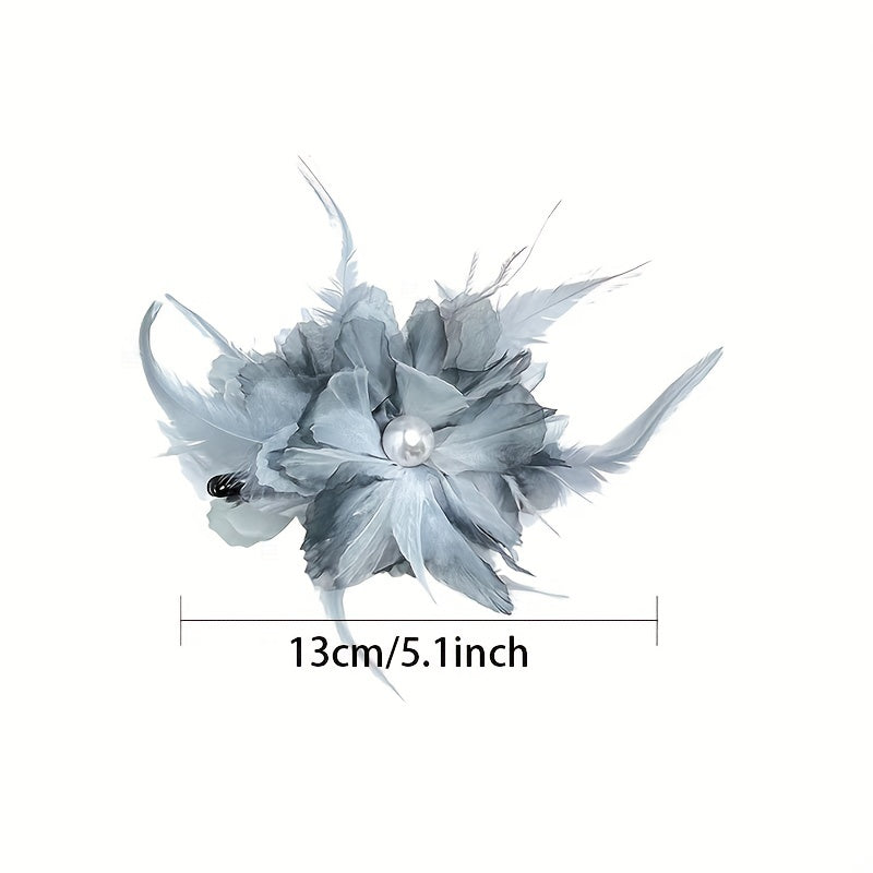 Large Mesh Flower Hair Claw with Faux Feather Decor Hair Claw Shark Claw