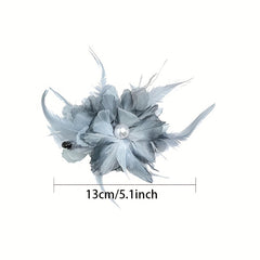 Large Mesh Flower Hair Claw with Faux Feather Decor Hair Claw Shark Claw