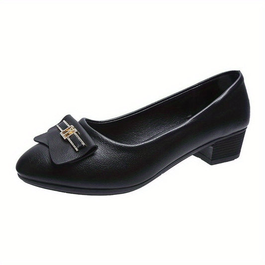 Women's Block Heel Court Pumps Soft Sole Slip On Low Heels