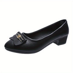 Women's Block Heel Court Pumps Soft Sole Slip On Low Heels
