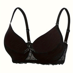 Solid Lace Splicing Bra Bow Tie Anti-sagging Everyday Bra