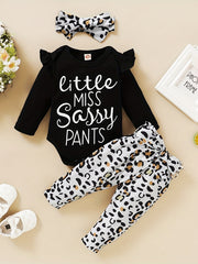 Baby Girls Ruffle Romper Leopard Print Pants 2pcs Set
