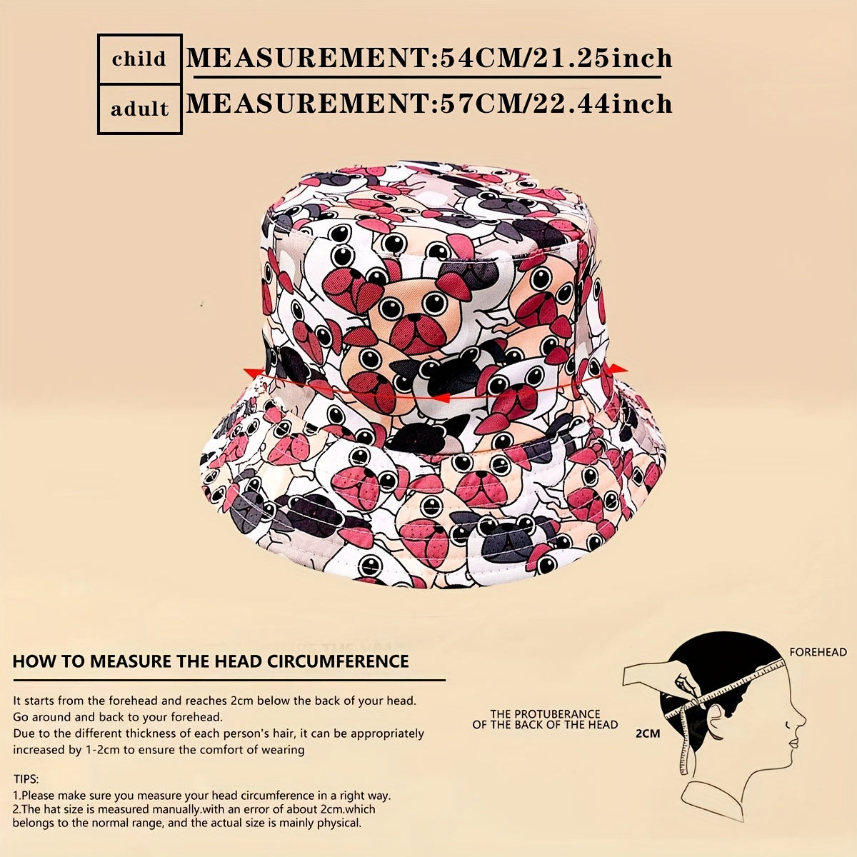 Kids Puppy Doodle Bucket Hat Double Sided Foldable Sun Hat