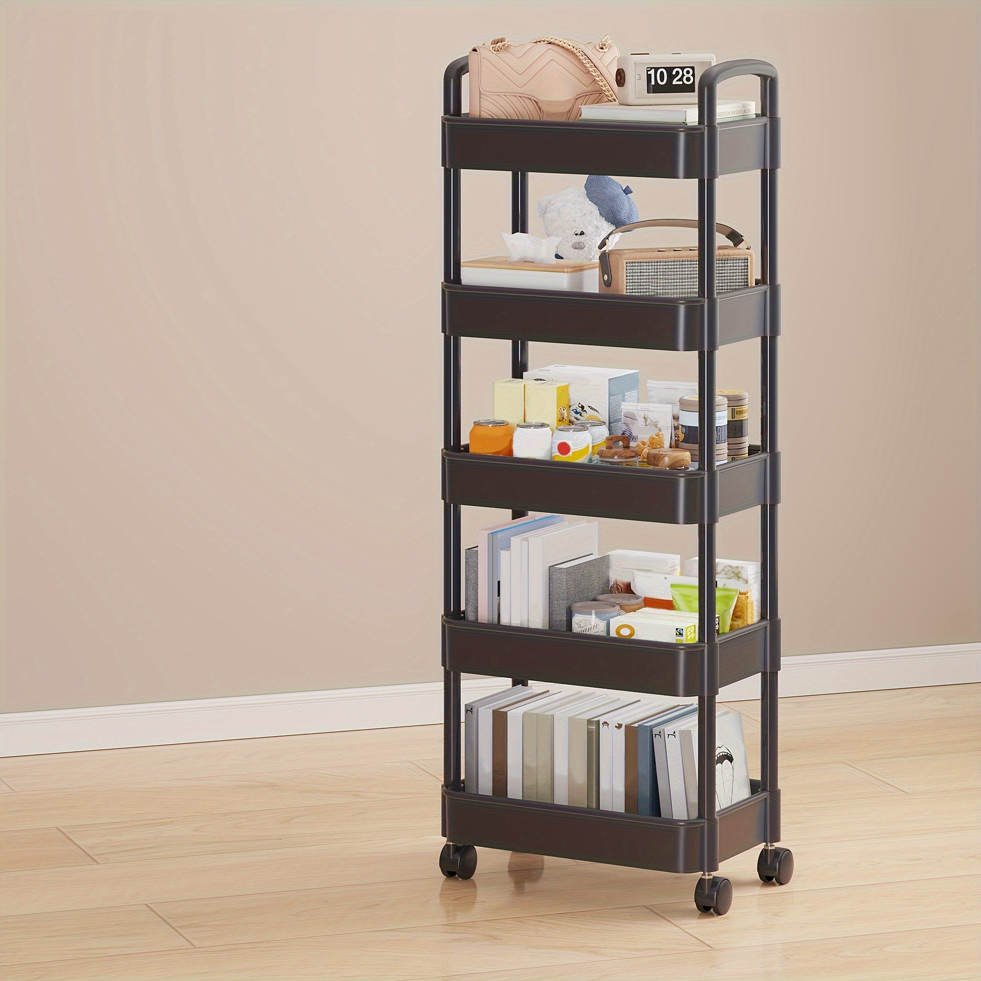 Function Wheeled Mobile Storage Rack Layer Book Storage Trolley