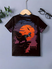 3D Midnight Dino Print Short Sleeve T shirt Boys Girls Summer Sports