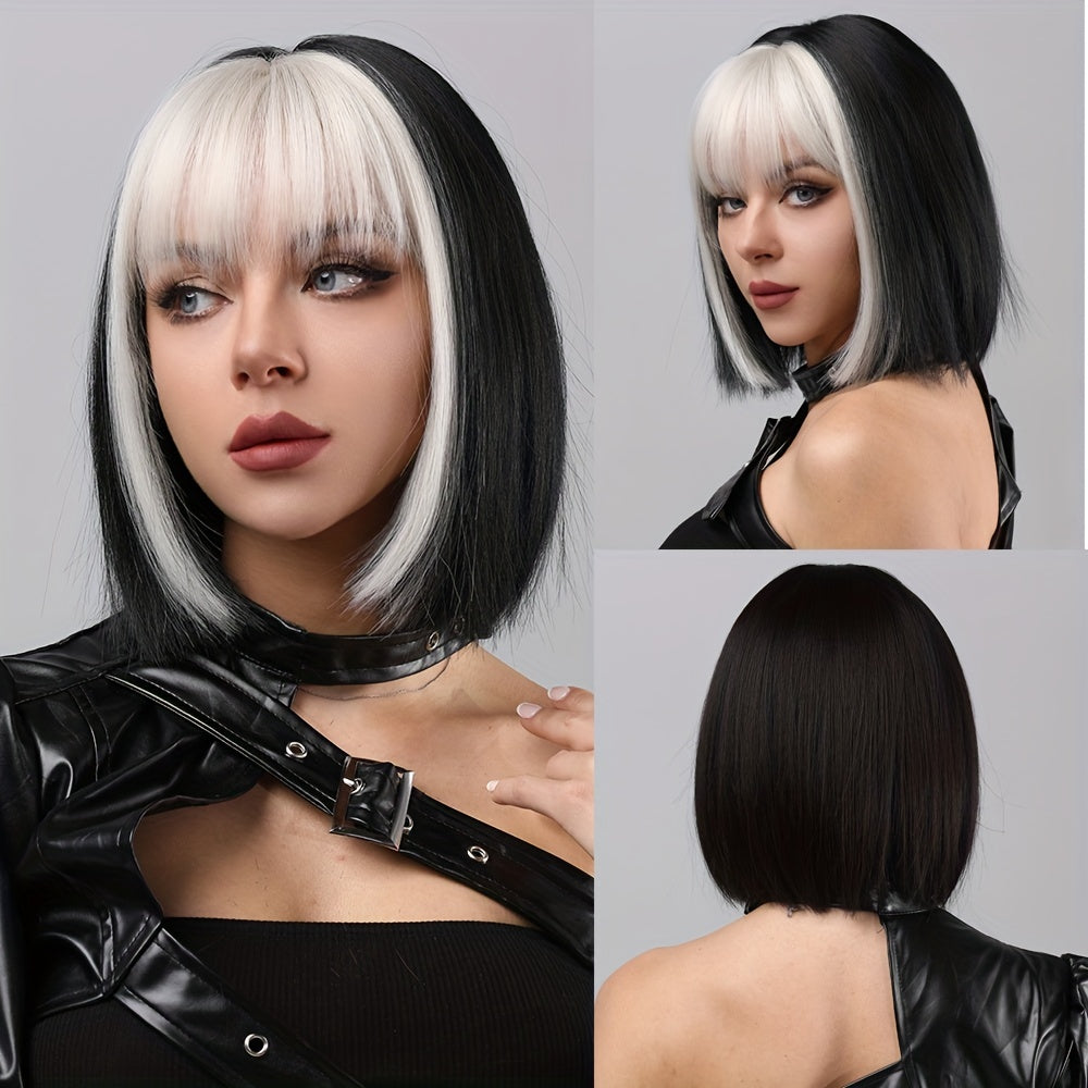 Short Brown Bob Wig With Bangs Natural Straight Synthetic Wig For Daily Wear