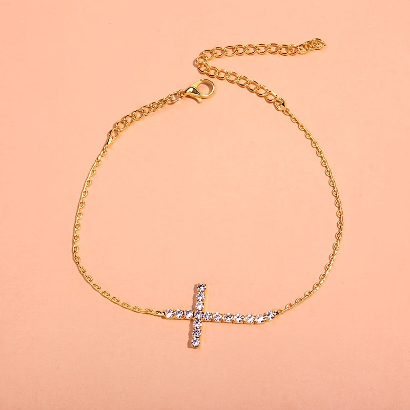 Rhinestone Cross Chain Anklet Dainty Ankle Bracelet