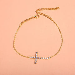 Rhinestone Cross Chain Anklet Dainty Ankle Bracelet