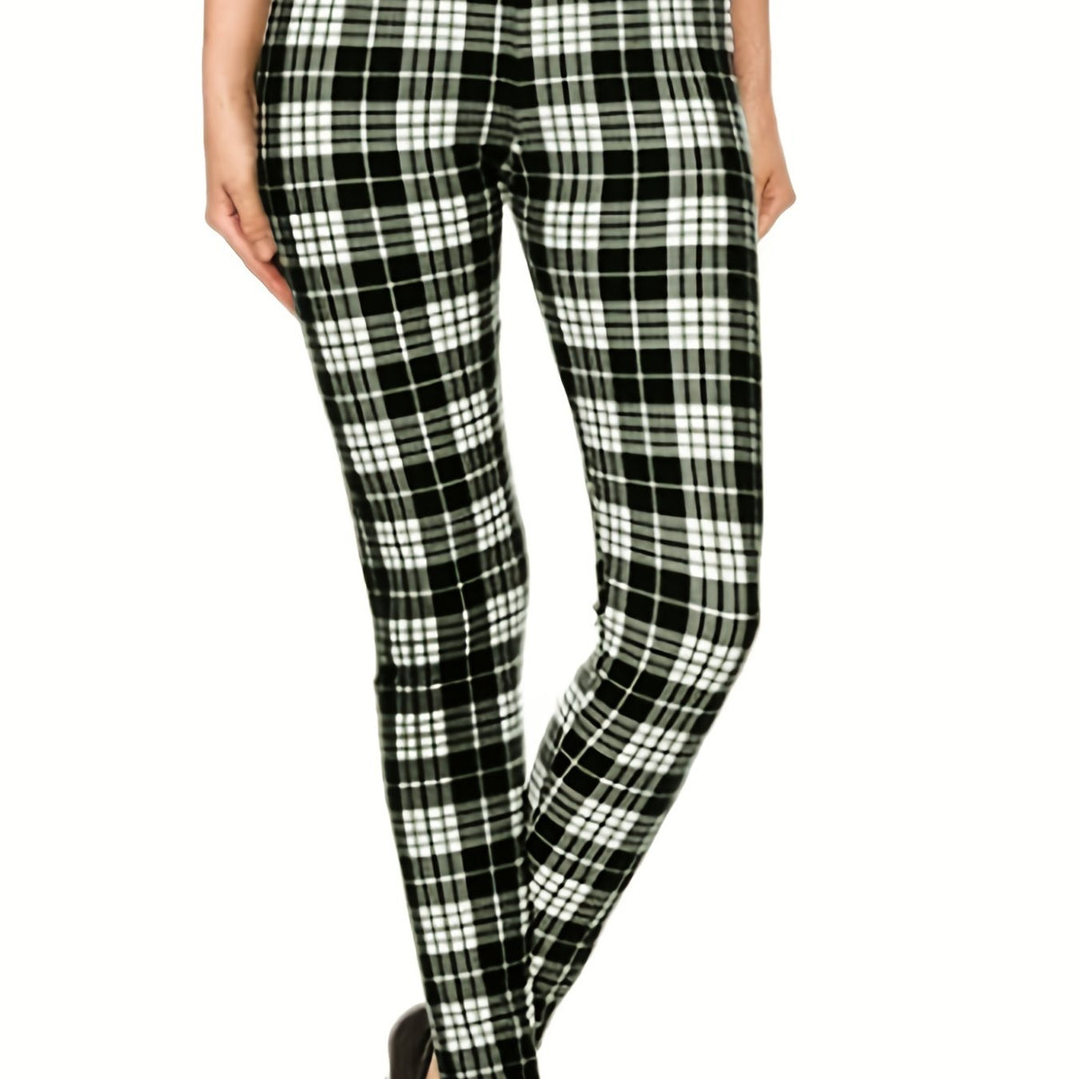 Plaid Print Skinny Leggings Stretchy Leggings Women's Clothing