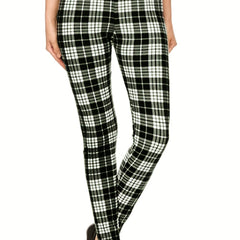 Plaid Print Skinny Leggings Stretchy Leggings Women's Clothing