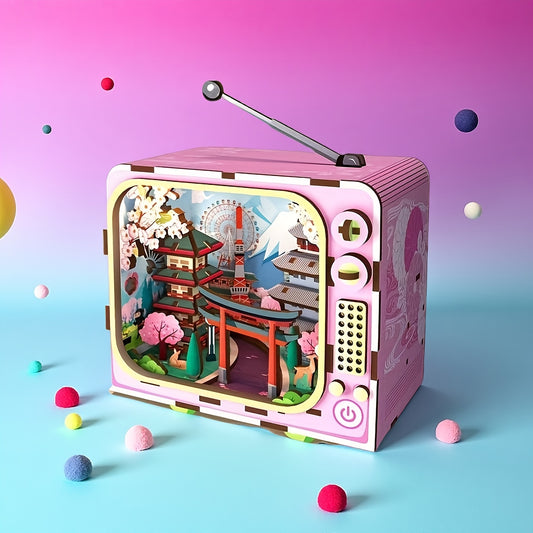 3D Puzzle DIY Kit Japanese TV Scene Cherry Blossoms Pagoda Decor Figurine