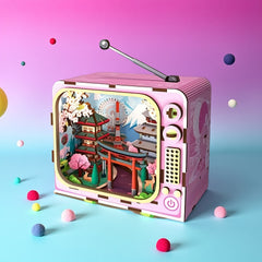 3D Puzzle DIY Kit Japanese TV Scene Cherry Blossoms Pagoda Decor Figurine