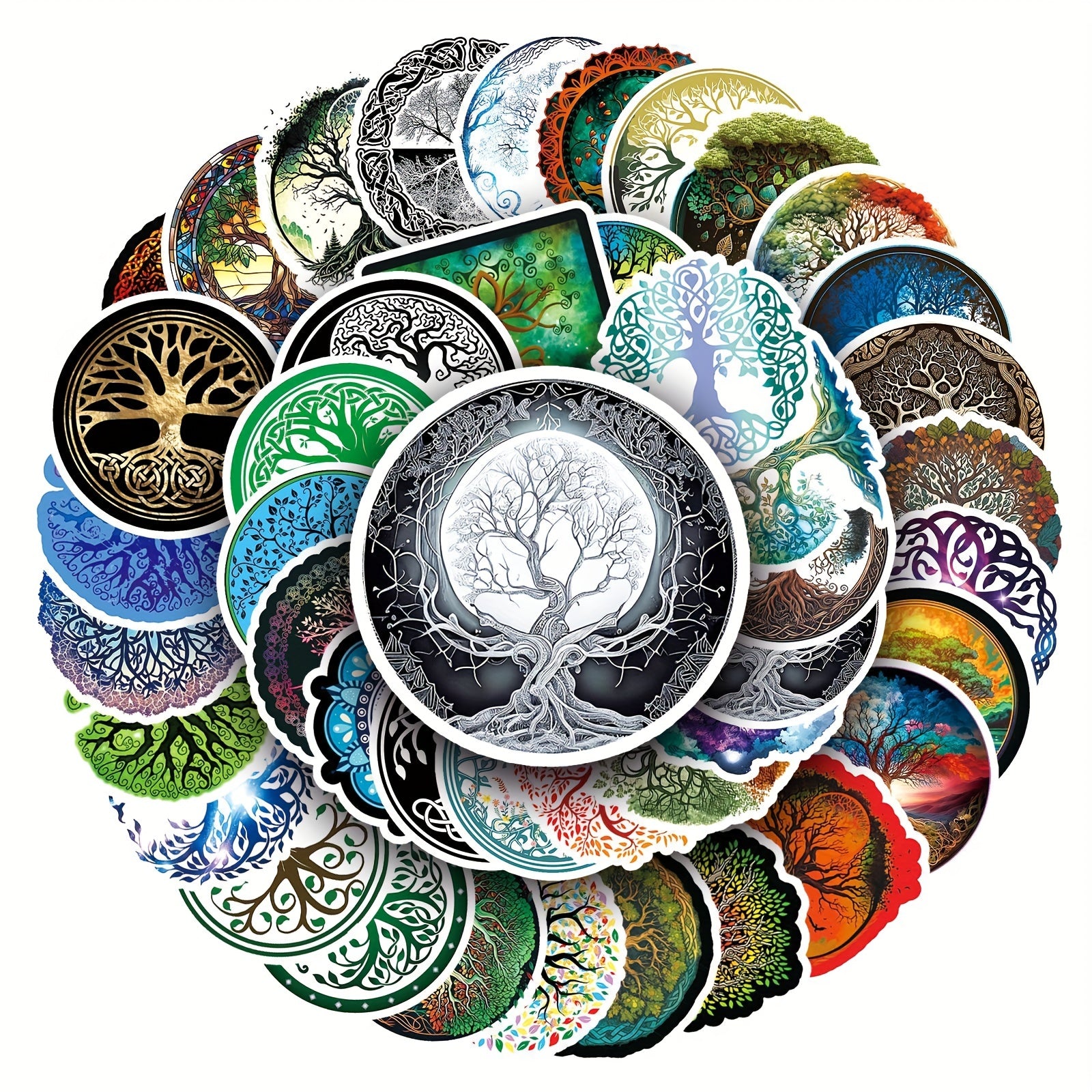 50pcs Retro Viking Tree Of Life Graffiti Stickers, Waterproof DIY Sticker