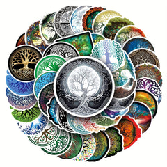 50pcs Retro Viking Tree Of Life Graffiti Stickers, Waterproof DIY Sticker