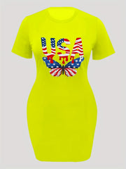  Independence Casual Dress Women's Plus Flag Letter Print