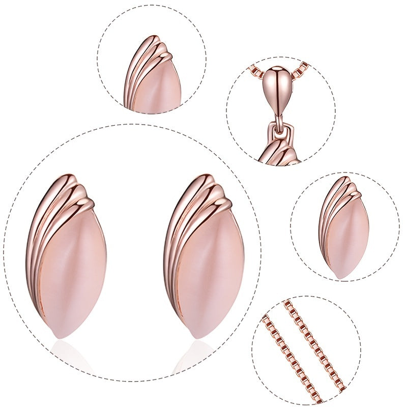 Oval Shape Pendant Necklace & Stud Earrings Set for Women & Girls