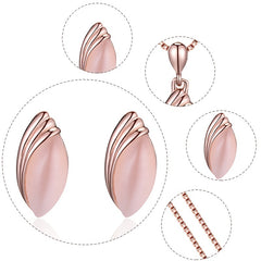 Oval Shape Pendant Necklace & Stud Earrings Set for Women & Girls